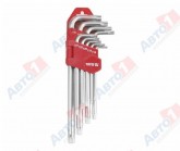 Набор ключей TORX Г-образных длинных (L=78-222 мм) с отверстием 9 пр: Т10, Т15, Т20, Т25, Т2